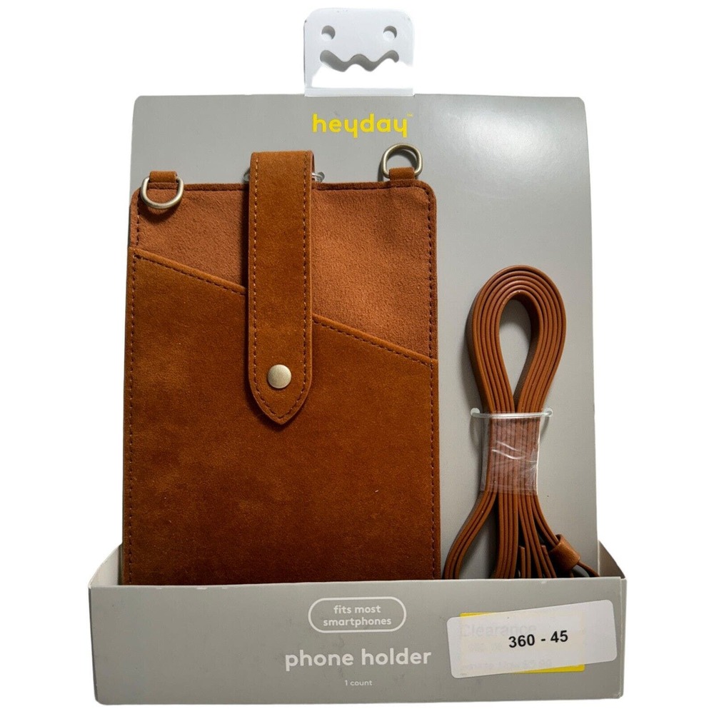 Heyday Phone Holder Crossbody Brown Faux Leather New